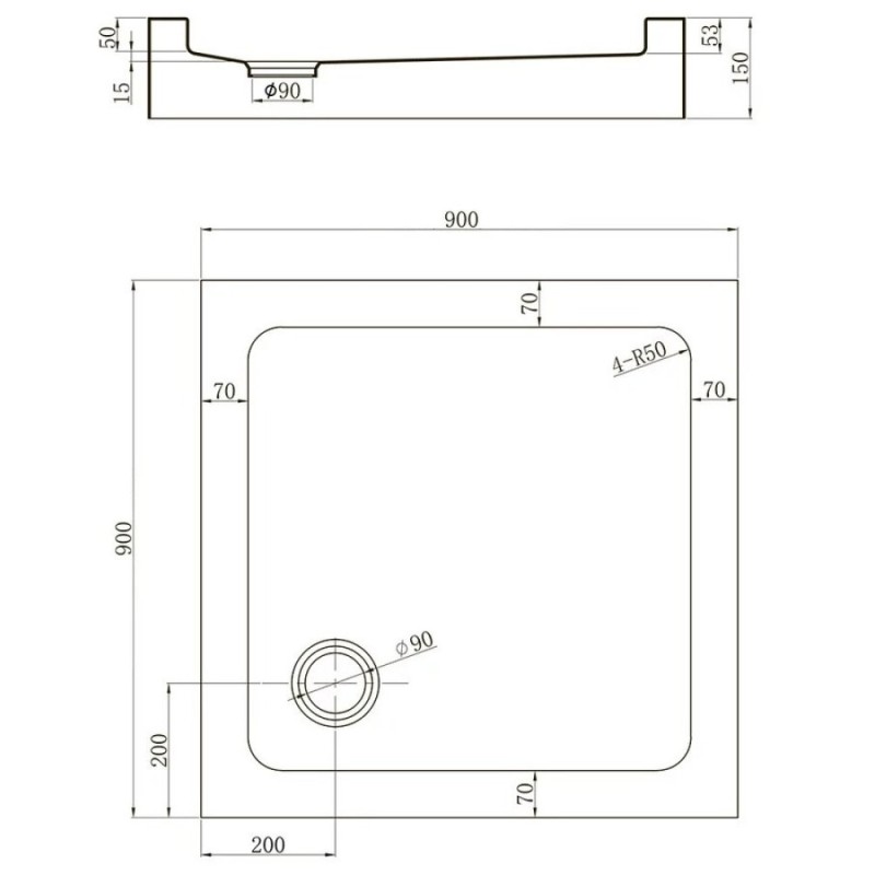Душевой поддон Veconi Tezeo TZ52B-90-C5 acrylic, 90 х 90 см, квадратный, черный
