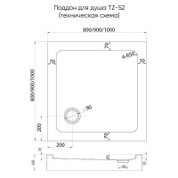 Поддон душевой Veconi Tezeo Acrylic TZ52GR-100-C5, 100 x 100 см, квадратный, акрил, серый