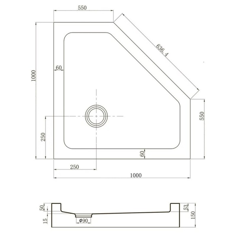 Душевой поддон Veconi Tezeo TZ53B-100-C5 acrylic, 100 х 100 см, пятиугольный, черный
