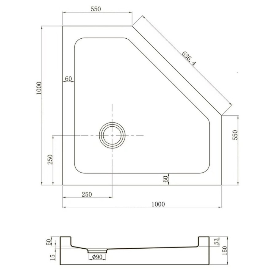 Душевой поддон Veconi Tezeo TZ53B-100-C5 acrylic, 100 х 100 см, пятиугольный, черный