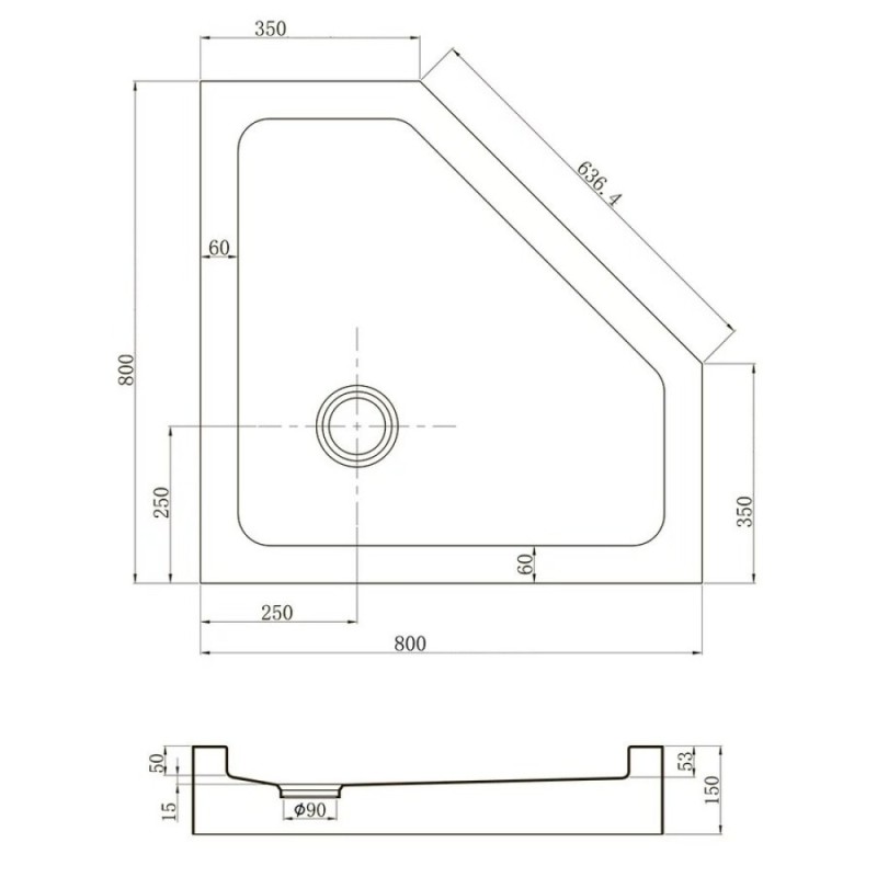 Душевой поддон Veconi Tezeo TZ53B-80-C5 acrylic, 80 х 80 см, пятиугольный, черный