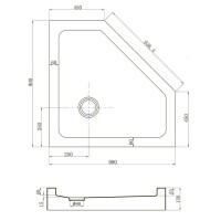 Душевой поддон Veconi Tezeo TZ53B-90-C5 acrylic, 90 х 90 см, пятиугольный, черный