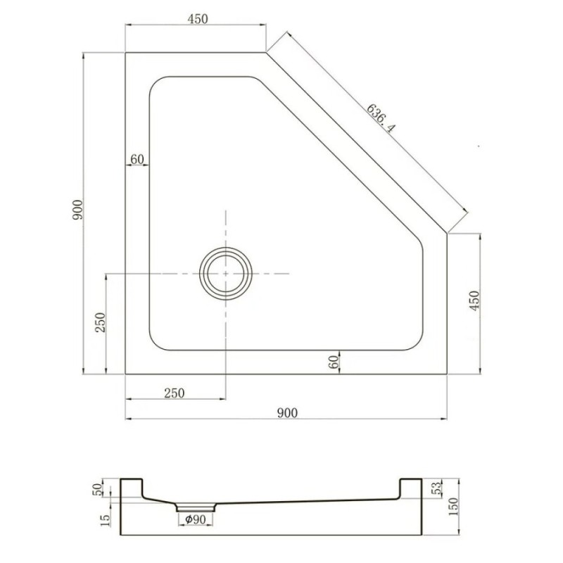 Душевой поддон Veconi Tezeo TZ53B-90-C5 acrylic, 90 х 90 см, пятиугольный, черный