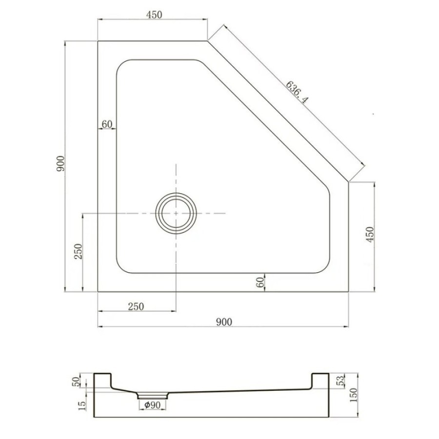 Душевой поддон Veconi Tezeo TZ53B-90-C5 acrylic, 90 х 90 см, пятиугольный, черный