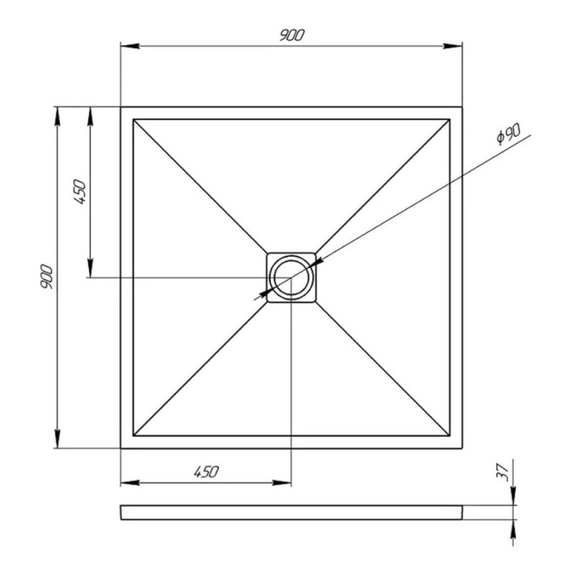 Душевой поддон Veconi Tezeo TZW20B-90-R1 stone, 90 х 90 см, квадратный, черный