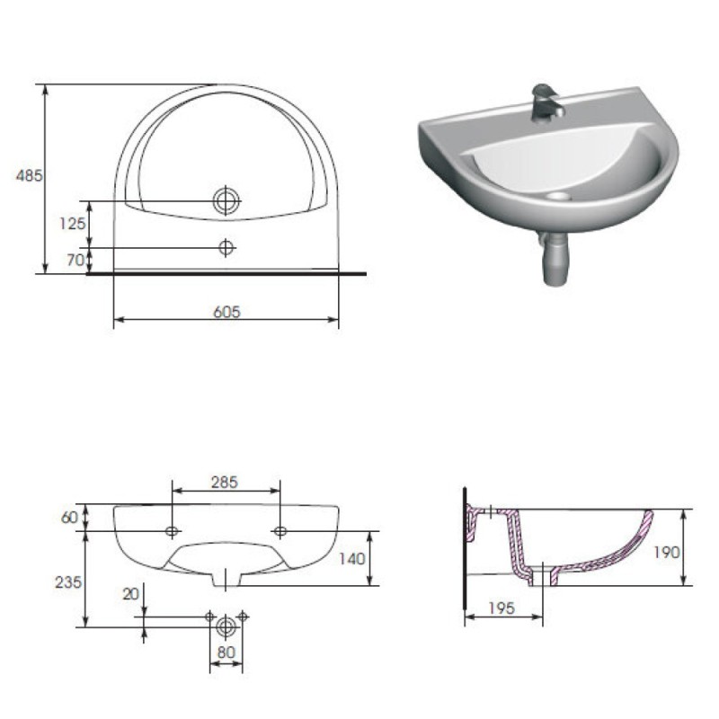 Раковина Cersanit President U-UM-P60/1 P 60 B