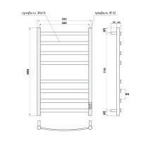 Полотенцесушитель электрический Apextermo Umbra UM00185WM, ширина 50 см, высота 80 см, диммер справа, цвет белый матовый