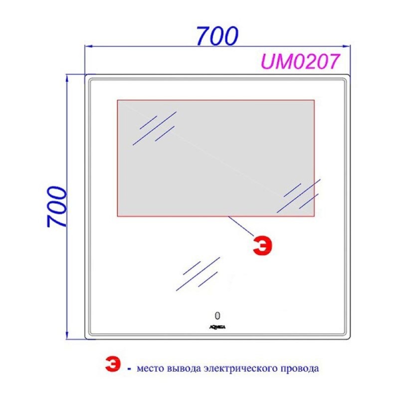 Зеркало Aqwella UM 70 x 70 см, с подсветкой и сенсорным выключателем, UM0207