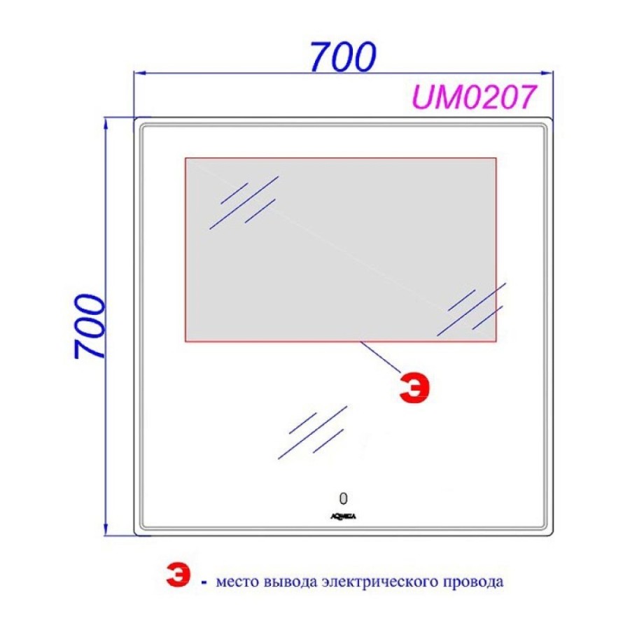 Зеркало Aqwella UM 70 x 70 см, с подсветкой и сенсорным выключателем, UM0207