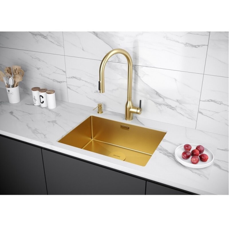 Смеситель для кухонной мойки Paulmark Universal Un213880-BG, с подключением к фильтру, золото брашированное
