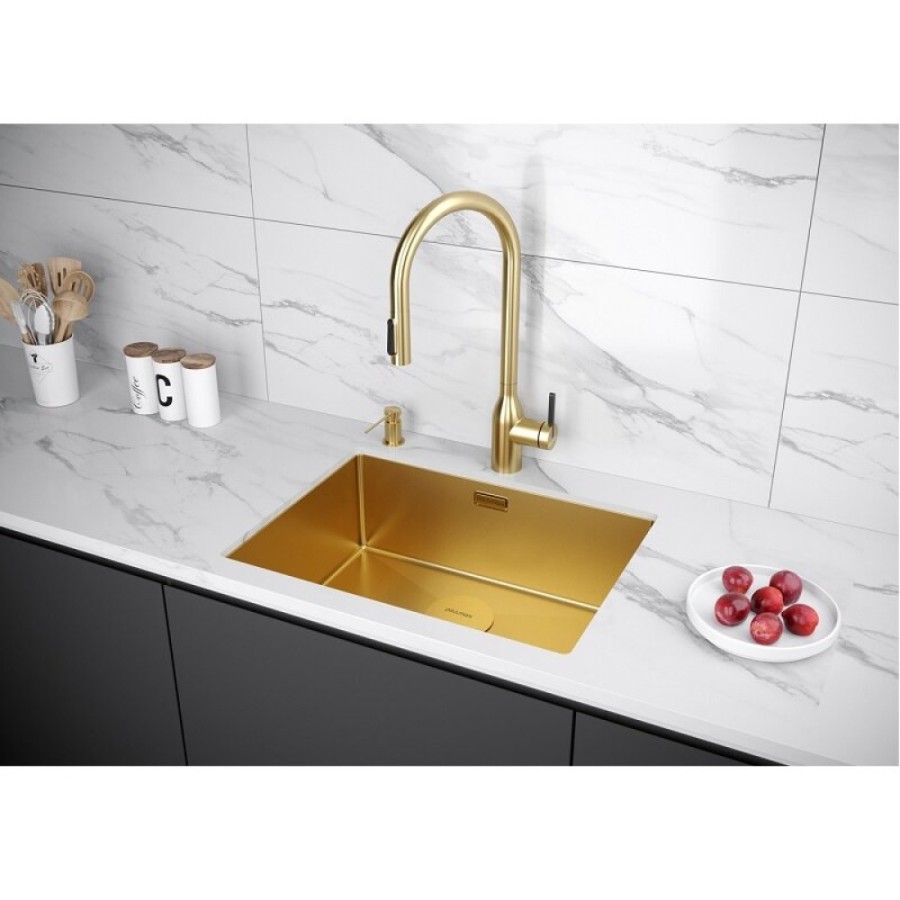 Смеситель для кухонной мойки Paulmark Universal Un213880-BG, с подключением к фильтру, золото брашированное