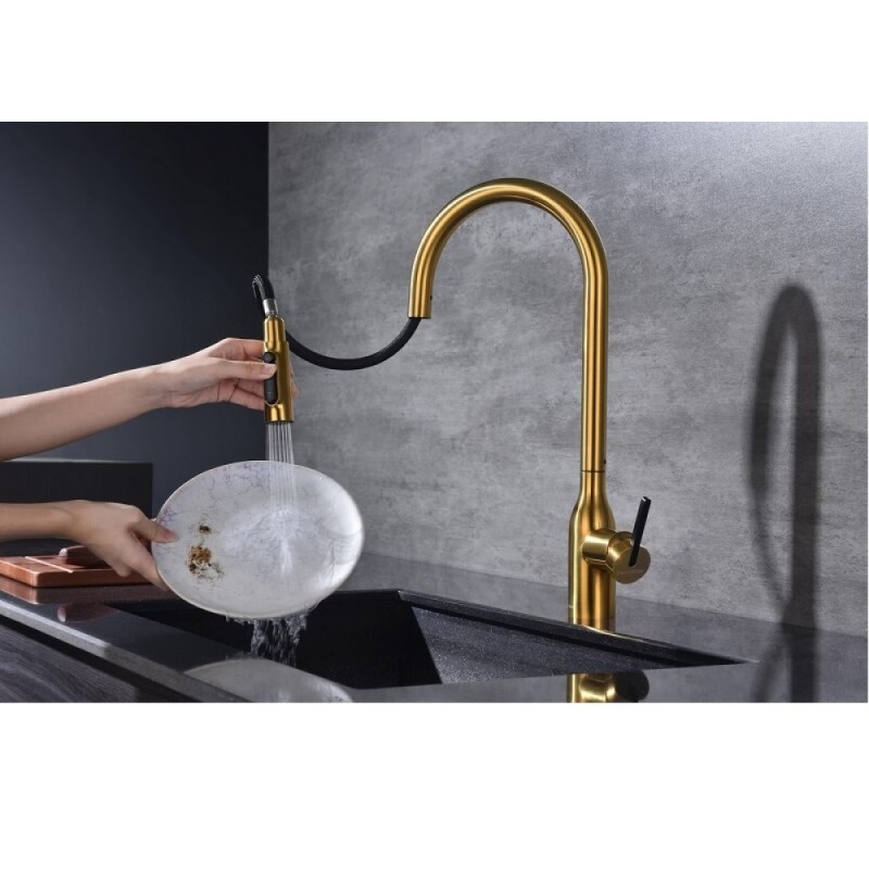 Смеситель для кухонной мойки Paulmark Universal Un213880-BG, с подключением к фильтру, золото брашированное