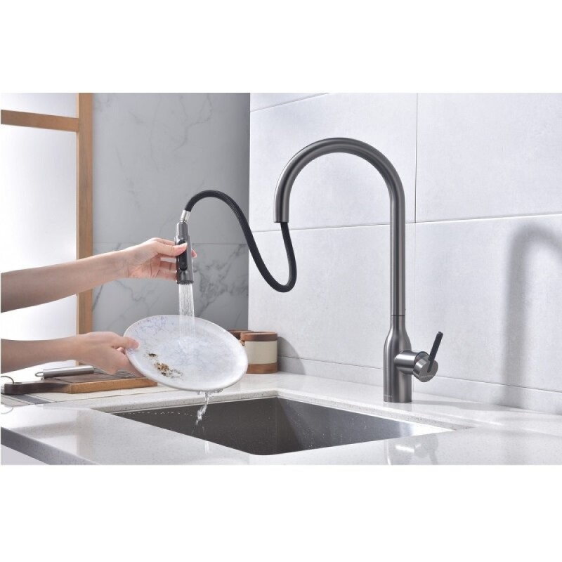 Смеситель для кухонной мойки Paulmark Universal Un213880-GM, с подключением к фильтру, вороненая сталь