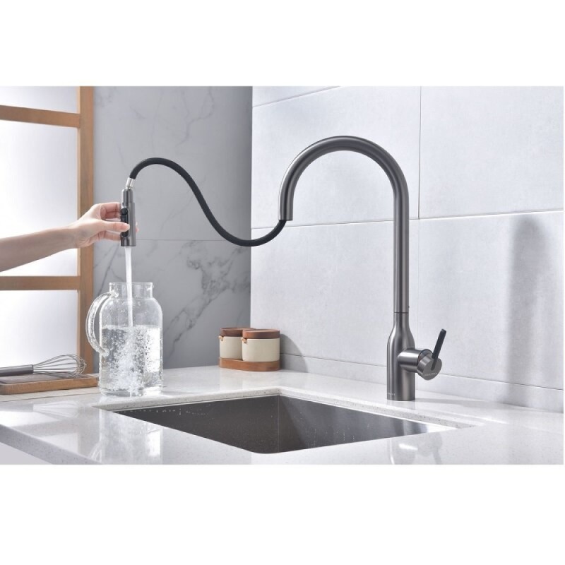Смеситель для кухонной мойки Paulmark Universal Un213880-GM, с подключением к фильтру, вороненая сталь
