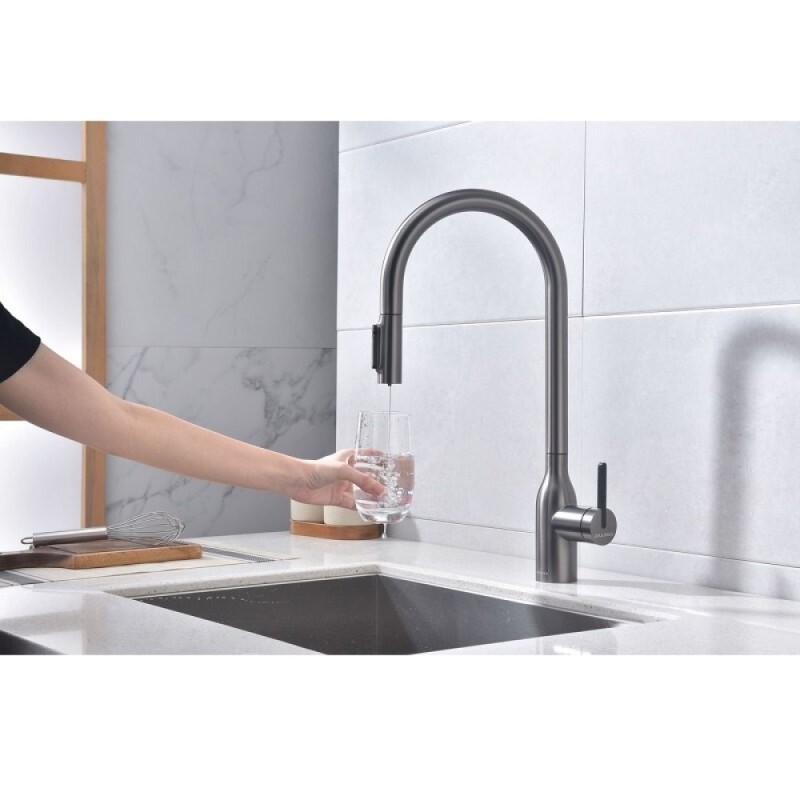 Смеситель для кухонной мойки Paulmark Universal Un213880-GM, с подключением к фильтру, вороненая сталь