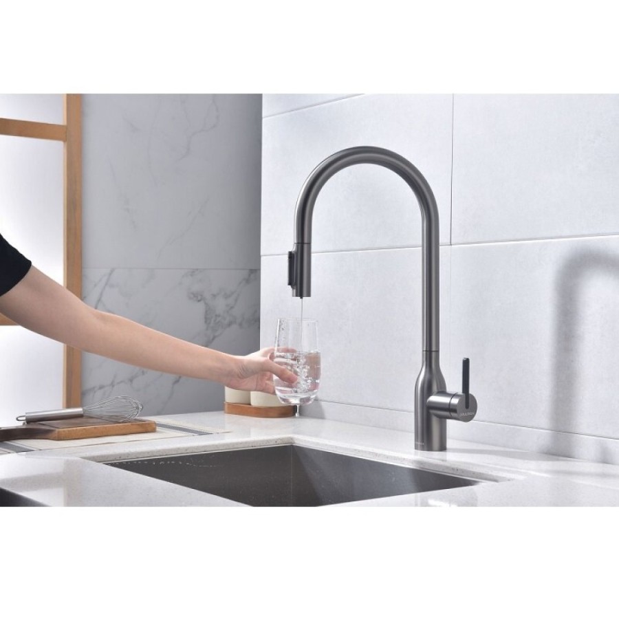 Смеситель для кухонной мойки Paulmark Universal Un213880-GM, с подключением к фильтру, вороненая сталь