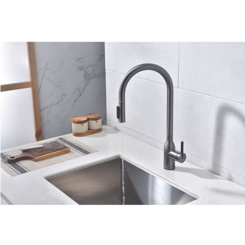 Смеситель для кухонной мойки Paulmark Universal Un213880-GM, с подключением к фильтру, вороненая сталь