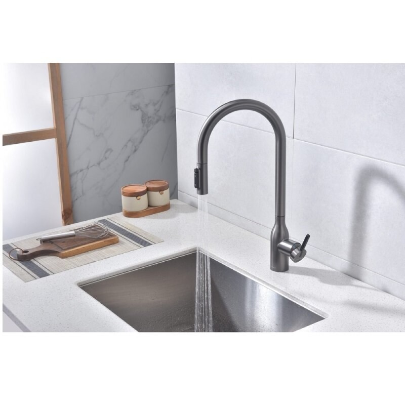 Смеситель для кухонной мойки Paulmark Universal Un213880-GM, с подключением к фильтру, вороненая сталь