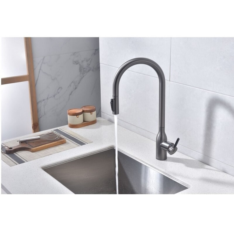 Смеситель для кухонной мойки Paulmark Universal Un213880-GM, с подключением к фильтру, вороненая сталь