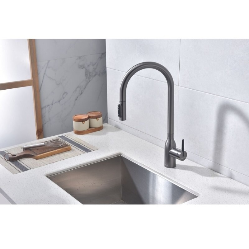 Смеситель для кухонной мойки Paulmark Universal Un213880-GM, с подключением к фильтру, вороненая сталь
