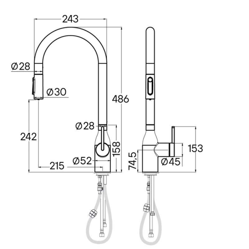 Смеситель для кухонной мойки Paulmark Universal Un213880-GM, с подключением к фильтру, вороненая сталь
