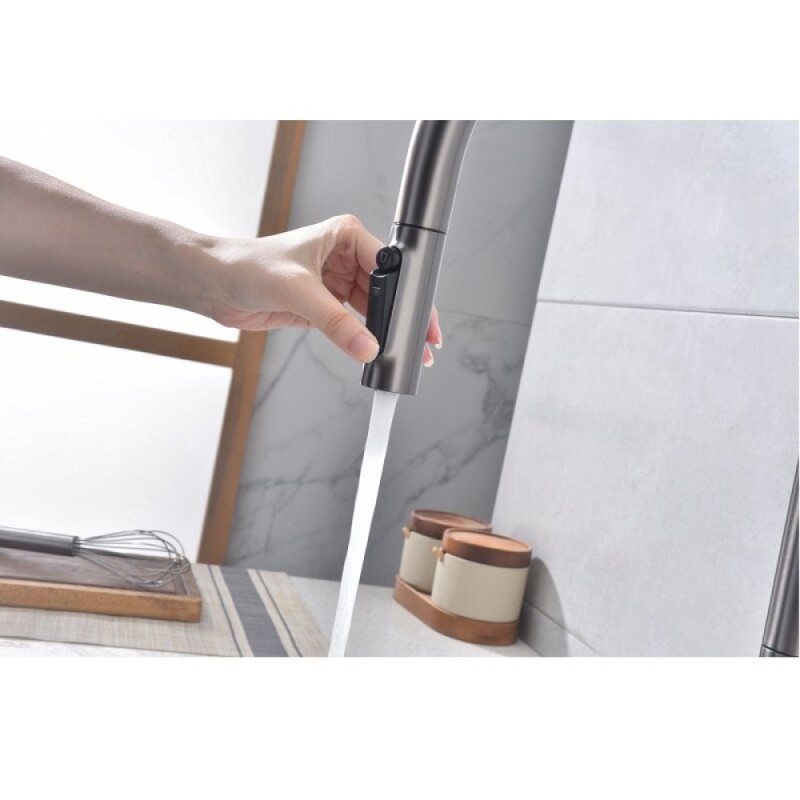 Смеситель для кухонной мойки Paulmark Universal Un213880-GM, с подключением к фильтру, вороненая сталь
