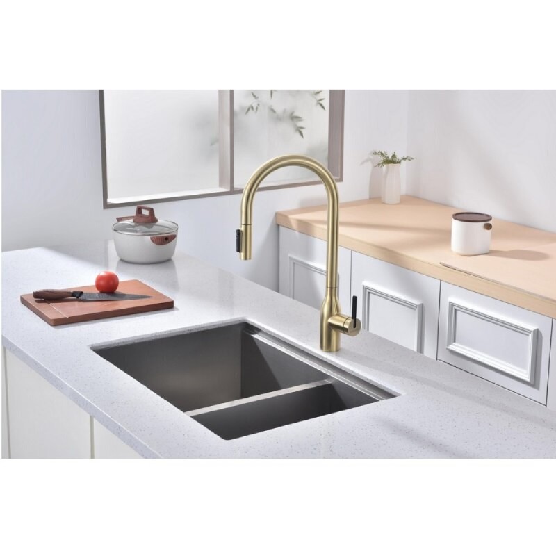 Смеситель для кухонной мойки Paulmark Universal Un213880-LG, с подключением к фильтру, золото светлое