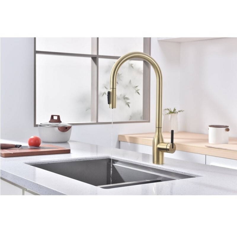 Смеситель для кухонной мойки Paulmark Universal Un213880-LG, с подключением к фильтру, золото светлое