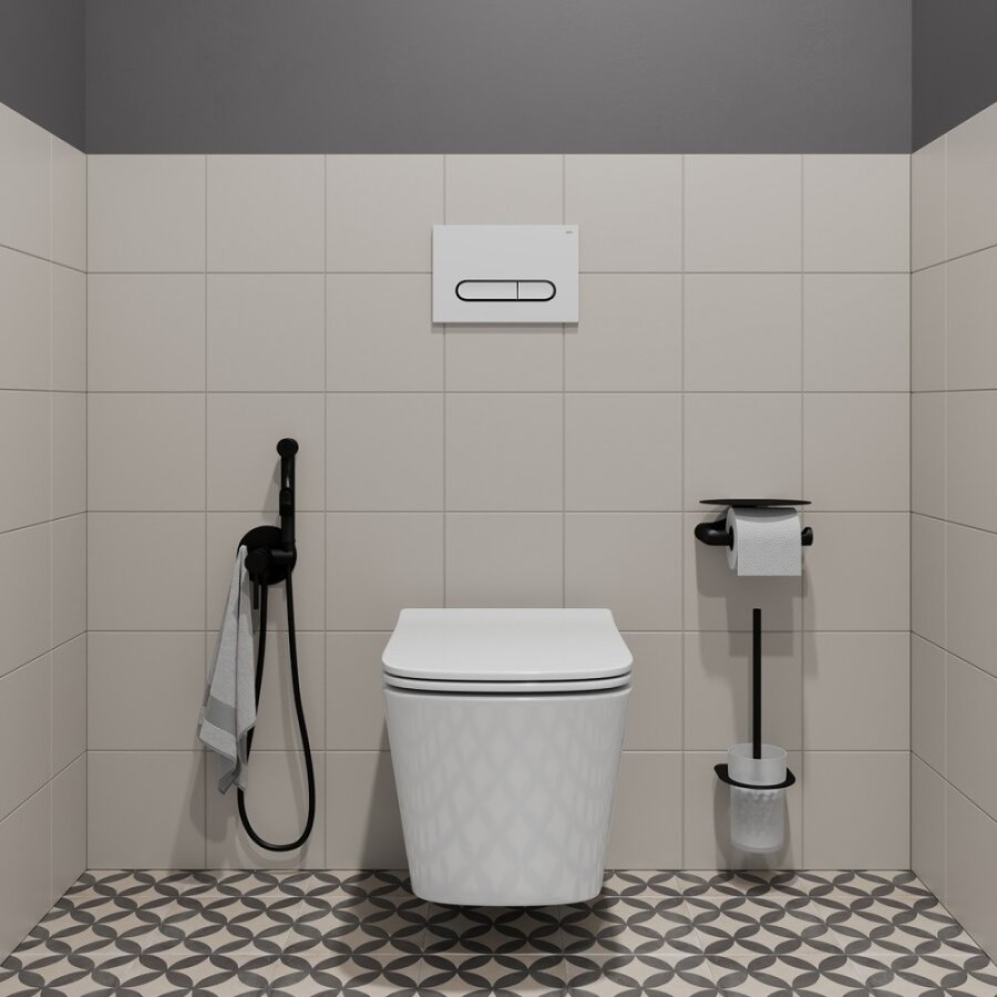 Клавиша смыва Iddis Unifix UNI01WBi77 универсальная, матовый белый c чёрным кольцом