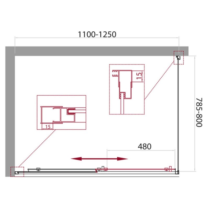 Душевой уголок BelBagno UNIQUE-AH-1-110/125-80-P-Cr, 110-125 х 80 см, профиль хром, стекло рифленое
