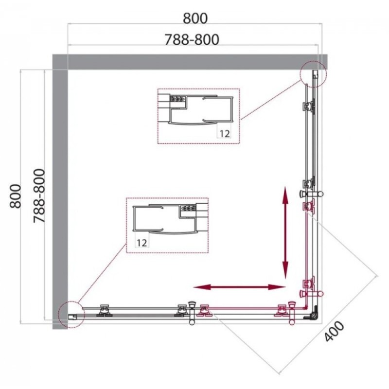 Душевой уголок BelBagno UNO-195, 80 х 80 х 195 см, стекло рифленое, профиль хром, UNO-195-A-2-80-P-Cr