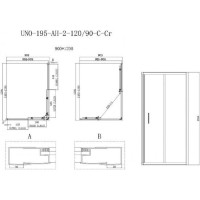 Душевой уголок BelBagno Uno-195, UNO-195-AH-2-120/90-C-Cr, 120 х 90 х 195 см, профиль хром, стекло прозрачное