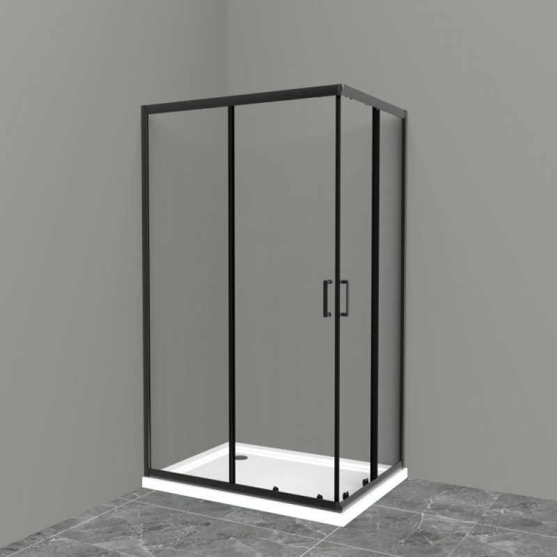 Душевой уголок BelBagno Uno-195, 120 х 90 х 195 см, профиль черный матовый, стекло прозрачное, UNO-195-AH-2-120/90-C-NERO