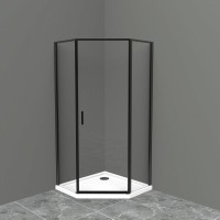 Душевой уголок BelBagno Uno-195, 100 х 100 х 195 см, профиль черный матовый, стекло прозрачное, UNO-195-P-1-100-C-NERO