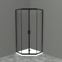 Душевой уголок BelBagno UNO-195, 90 х 90 х 195 см, стекло прозрачное, профиль черный матовый, UNO-195-P-2-90-C-NERO