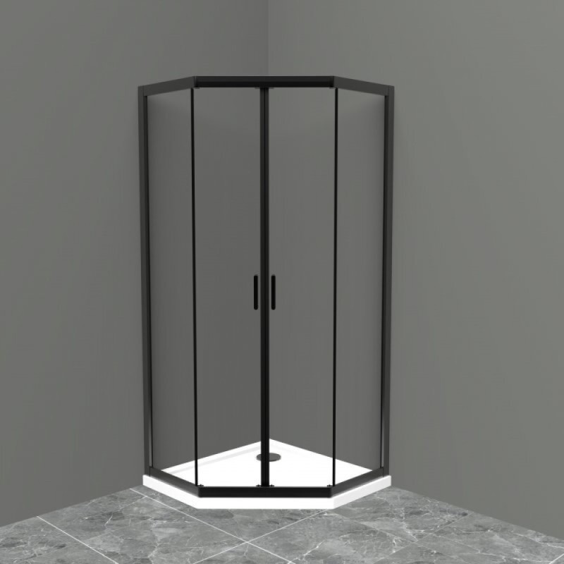 Душевой уголок BelBagno UNO-195, 90 х 90 х 195 см, стекло прозрачное, профиль черный матовый, UNO-195-P-2-90-C-NERO