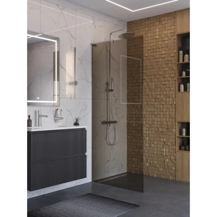 Душевая перегородка BelBagno UNO-L-1-TB-100-BR-Cr, 100 см, стекло тонированное бронза, профиль хром
