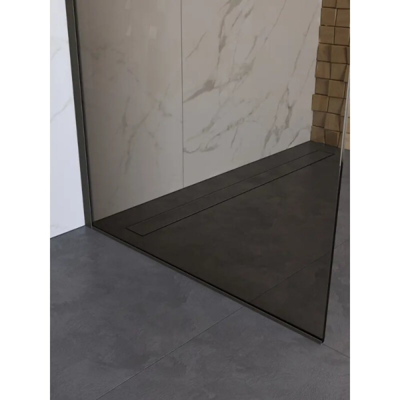 Душевая перегородка BelBagno UNO-L-1-TB-100-BR-GM, 100 см, стекло тонированное бронза, профиль вороненая сталь, gunmetal