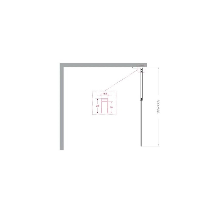 Душевая перегородка BelBagno UNO-L-1-TB-100-FL-Cr, 100 см, стекло рифленое, профиль хром