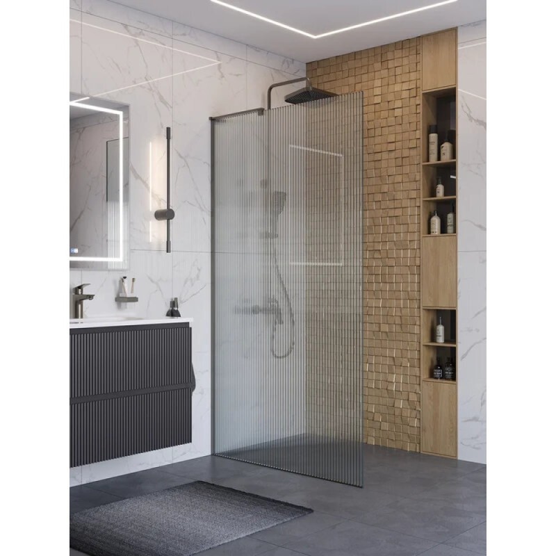 Душевая перегородка BelBagno UNO-L-1-TB-100-FL-GM, 100 см, стекло рифленое, профиль вороненая сталь, gunmetal