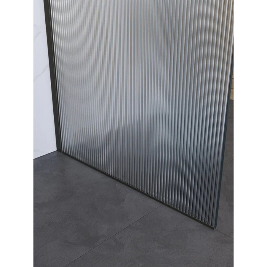 Душевая перегородка BelBagno UNO-L-1-TB-100-FL-GM, 100 см, стекло рифленое, профиль вороненая сталь, gunmetal