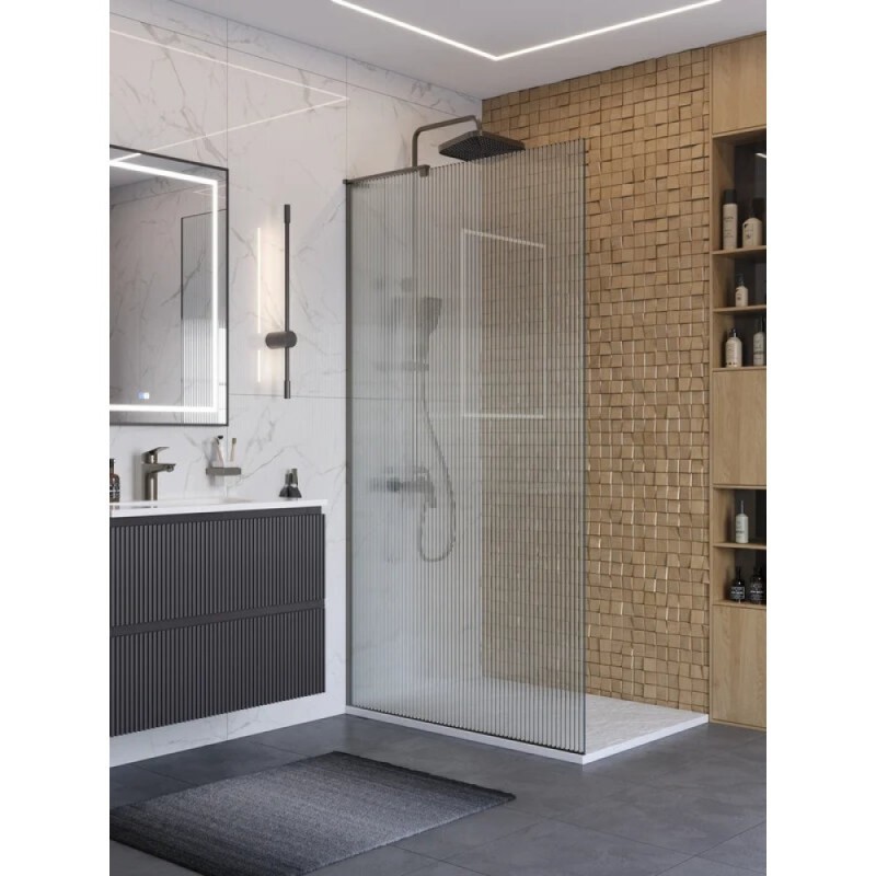 Душевая перегородка BelBagno UNO-L-1-TB-100-FL-GM, 100 см, стекло рифленое, профиль вороненая сталь, gunmetal
