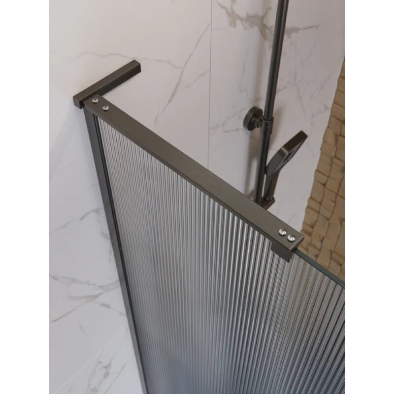 Душевая перегородка BelBagno UNO-L-1-TB-100-FL-GM, 100 см, стекло рифленое, профиль вороненая сталь, gunmetal