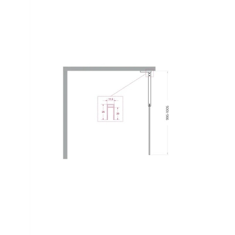 Душевая перегородка BelBagno UNO-L-1-TB-100-GR-GM, 100 см, стекло тонированное графит, профиль вороненая сталь, gunmetal