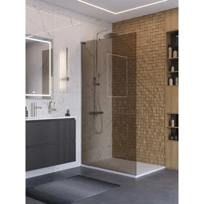 Душевая перегородка BelBagno UNO-L-1-TB-90-BR-Cr, 90 см, стекло тонированное бронза, профиль хром