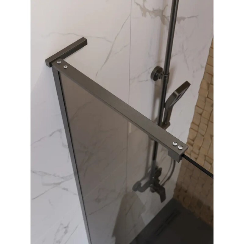 Душевая перегородка BelBagno UNO-L-1-TB-90-BR-GM, 90 см, стекло тонированное бронза, профиль вороненая сталь, gunmetal