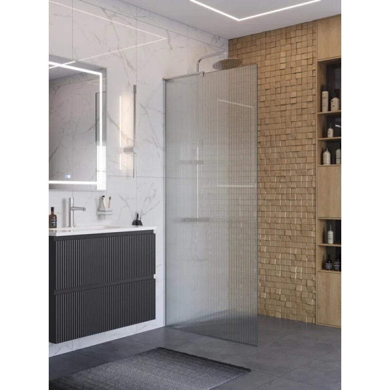 Душевая перегородка BelBagno UNO-L-1-TB-90-FL-Cr, 90 см, стекло рифленое, профиль хром