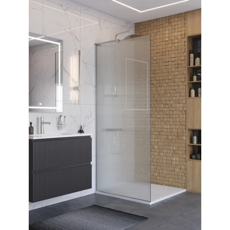 Душевая перегородка BelBagno UNO-L-1-TB-90-FL-Cr, 90 см, стекло рифленое, профиль хром