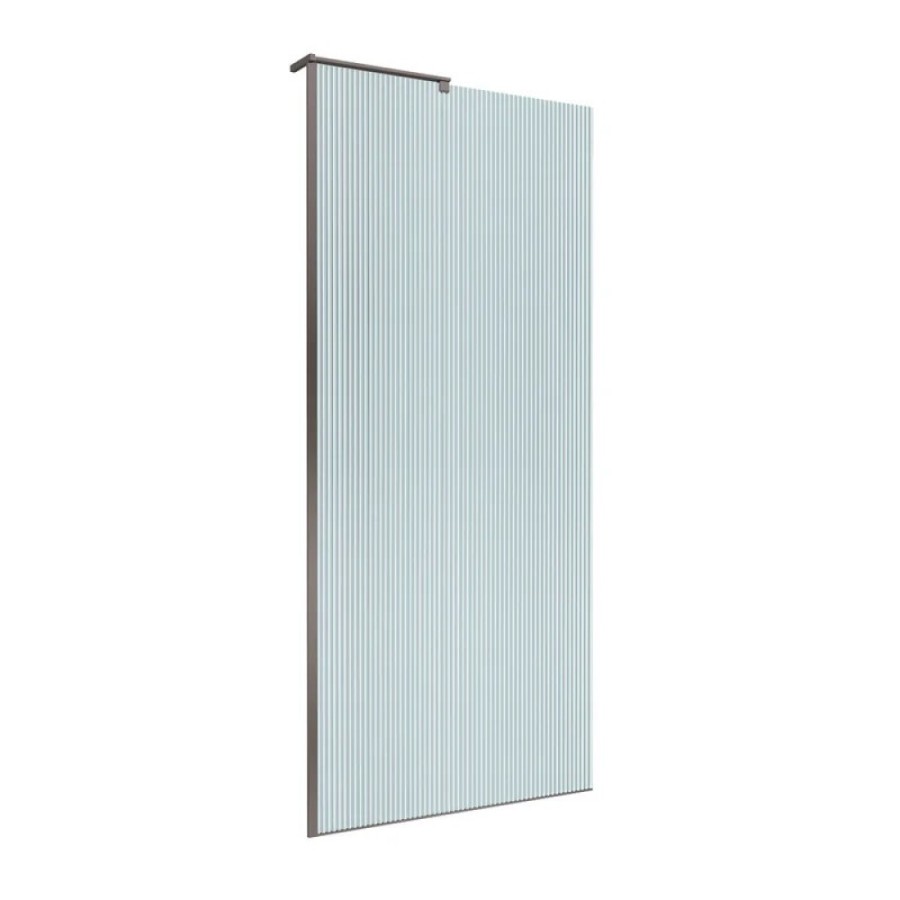 Душевая перегородка BelBagno UNO-L-1-TB-90-FL-GM, 90 см, стекло рифленое, профиль вороненая сталь, gunmetal