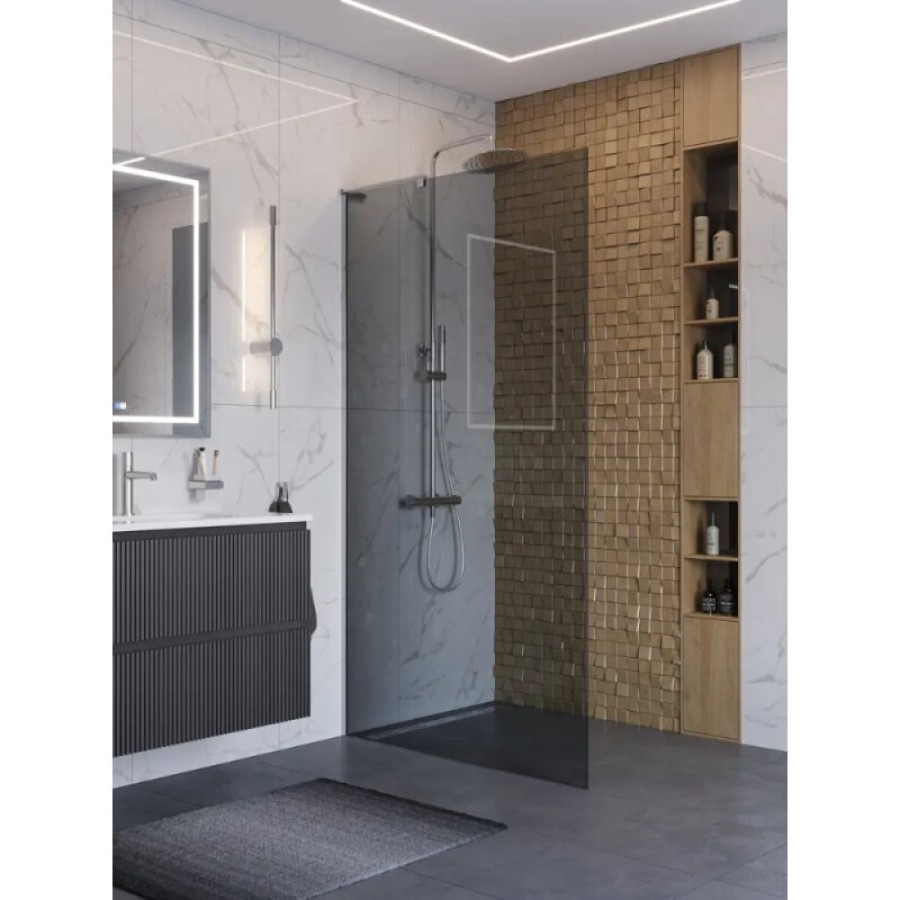 Душевая перегородка BelBagno UNO-L-1-TB-90-GR-Cr, 90 см, стекло тонированное графит, профиль хром